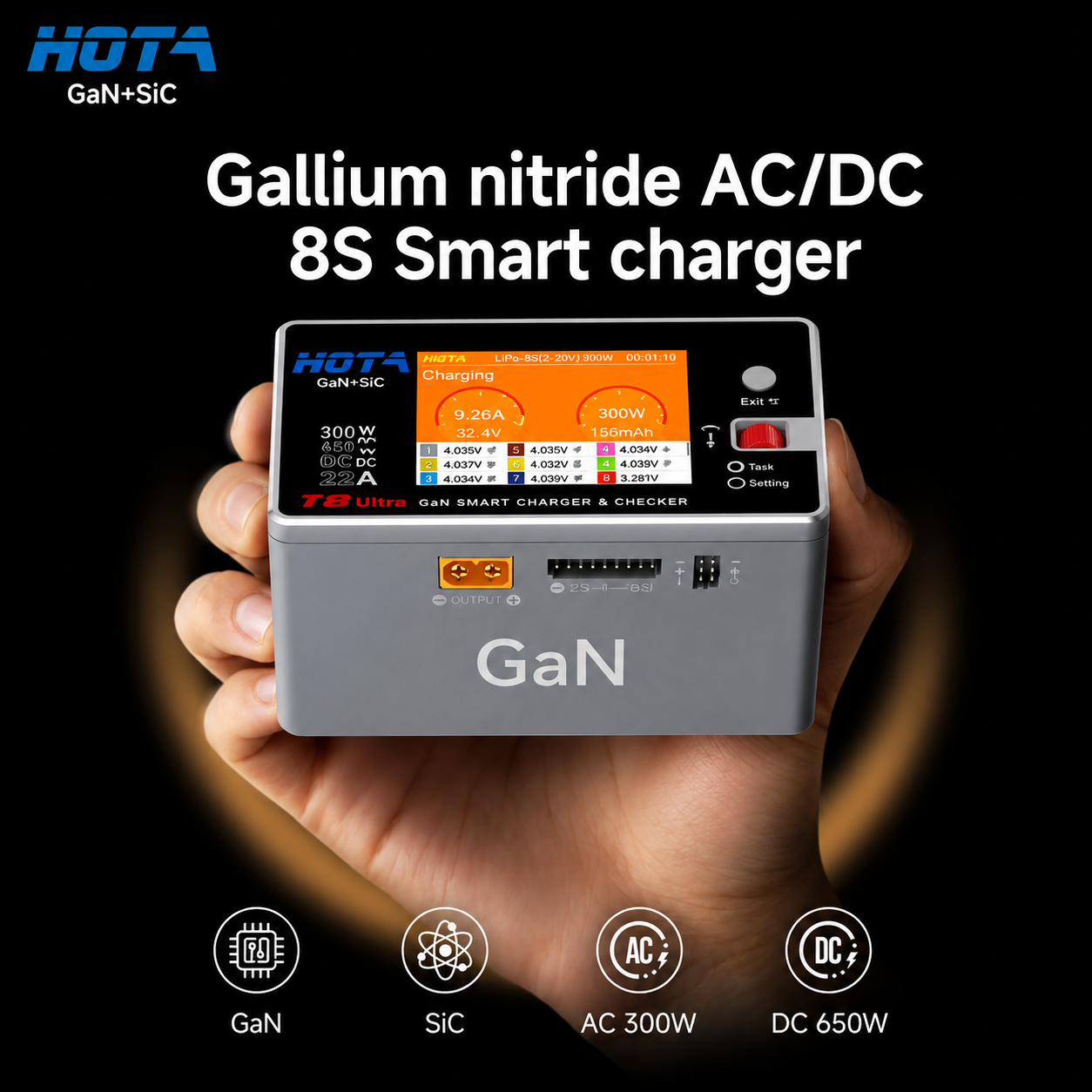 HOTA T8 Ultra GaN Smart Charger, 650W AC/DC for 1-8S LiPo Li-ion Battery Charger - Image 5
