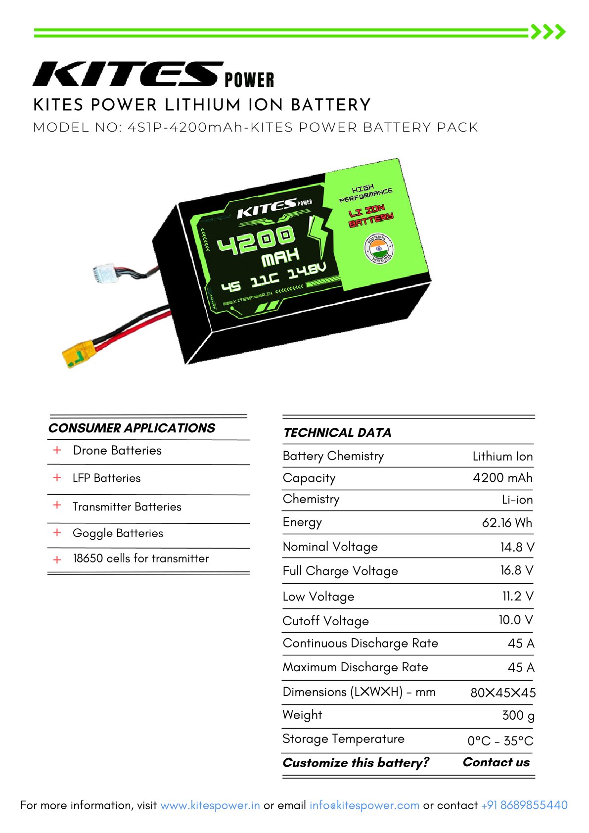 Li-Ion battery pack 4S1P, 4200 mAh( P42A)- Molicel - Image 3
